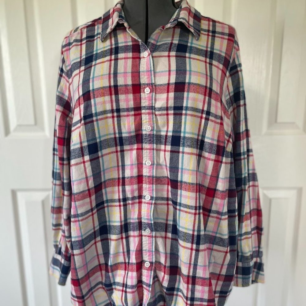 Lands' End Flannel Boyfriend Fit Long Sleeve Button-up Shirt, 2X